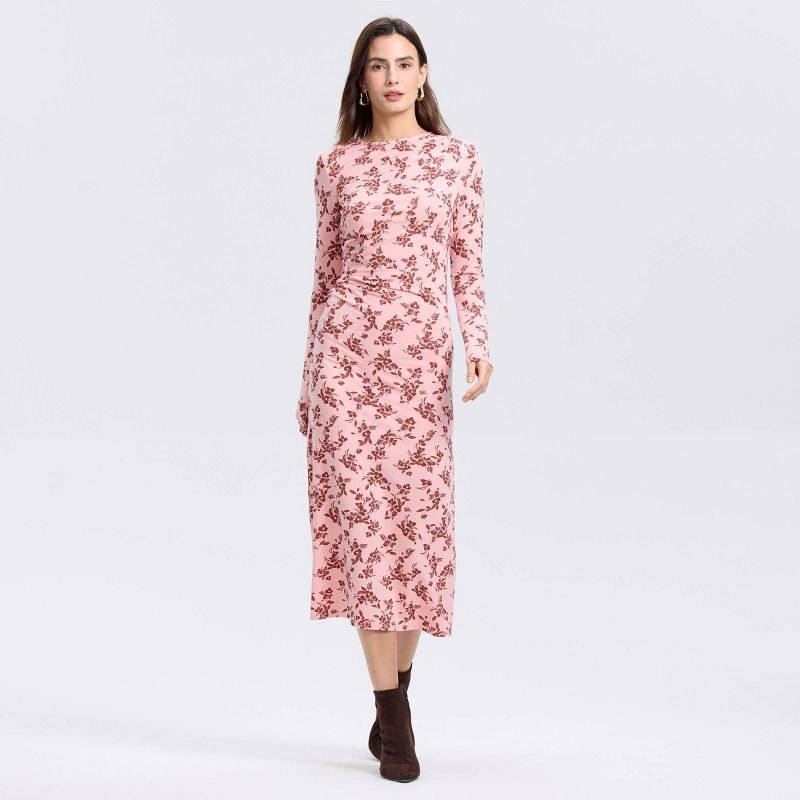 Women's Long Sleeve Twisted Midi Bodycon Dress - A New Day™ Vintage Blooms XXL