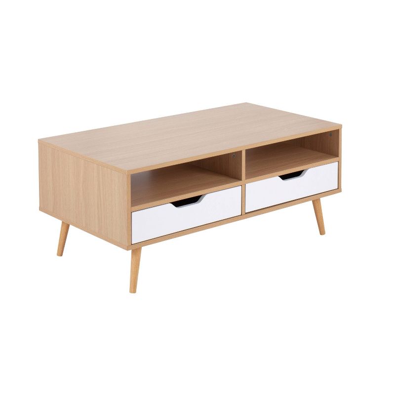 Astro Coffee Table: Contemporary White Rectangle with Drawers & Shelves, Wood Composite Frame, Living Room Furniture