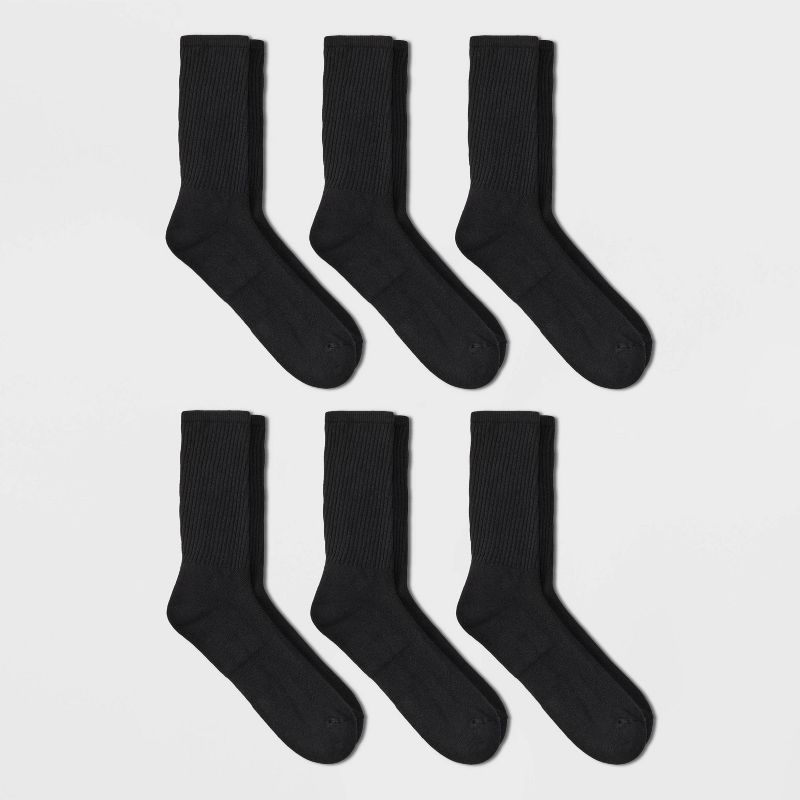 Men's Odor Resistant Crew Socks 6pk - Goodfellow & Co™ Black 6-12: Arch Support, Reinforced Heel & Toe