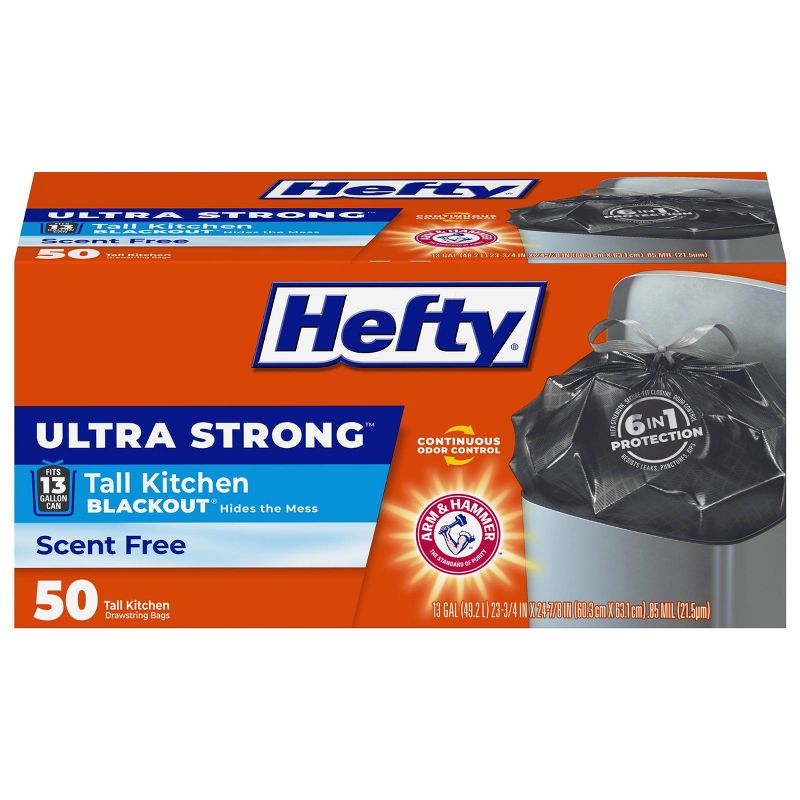 Hefty Ultra Strong Tall Kitchen Drawstring Trash Bags - Unscented - 13gal/50ct