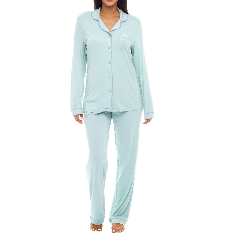 ADR Women's Cotton Pajama Set – 100% Knit Cotton, Lightweight Long Sleeve Top and Pants Aqua XL (A0814OCNXL)