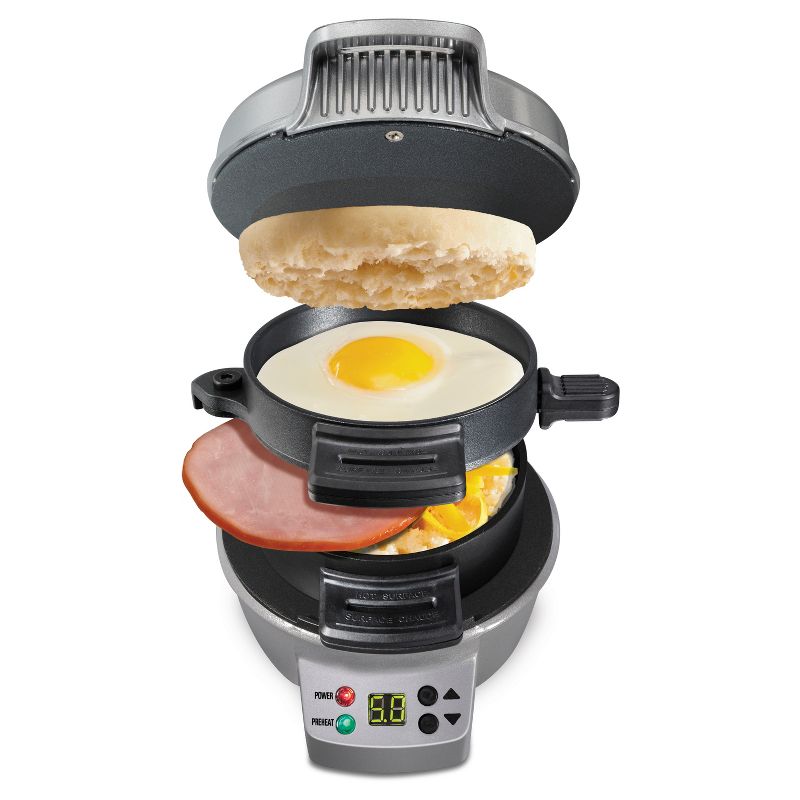 Hamilton Beach Breakfast Sandwich Maker with Timer - Dark Gray - 25478: Nonstick, Cool Touch Handle, 600W, Dishwasher-Safe