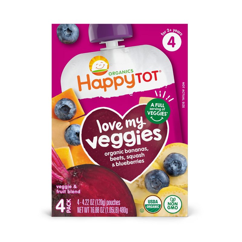 Happy Tot Love My Veggies Organic Bananas, Beets, Squash & Blueberries Toddler Pouch - 4.22oz/4pk