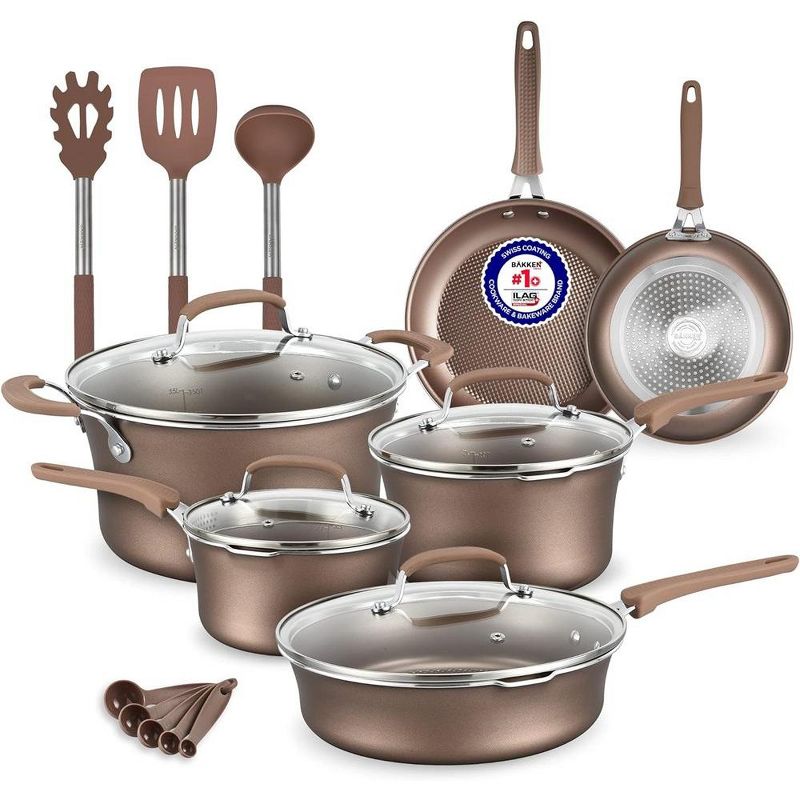 Bakken- Swiss Cookware Set – Multi-Sized Cooking Pots with Lids – 14 Piece - Golden