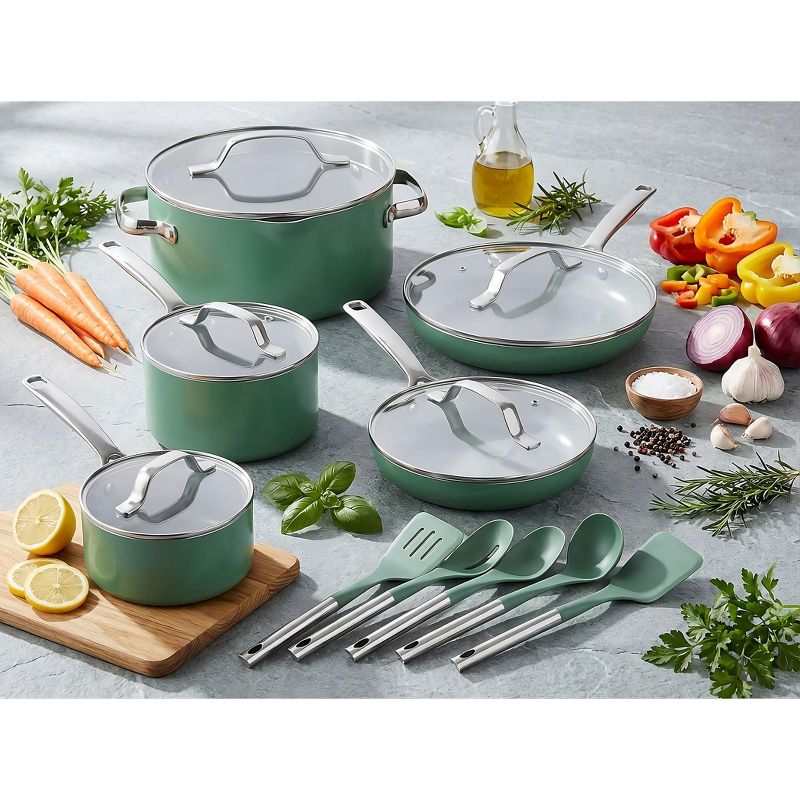 Gotham Steel Modern 15 Piece Ceramic Nonstick Pots and Pans Cookware Set with Utensils