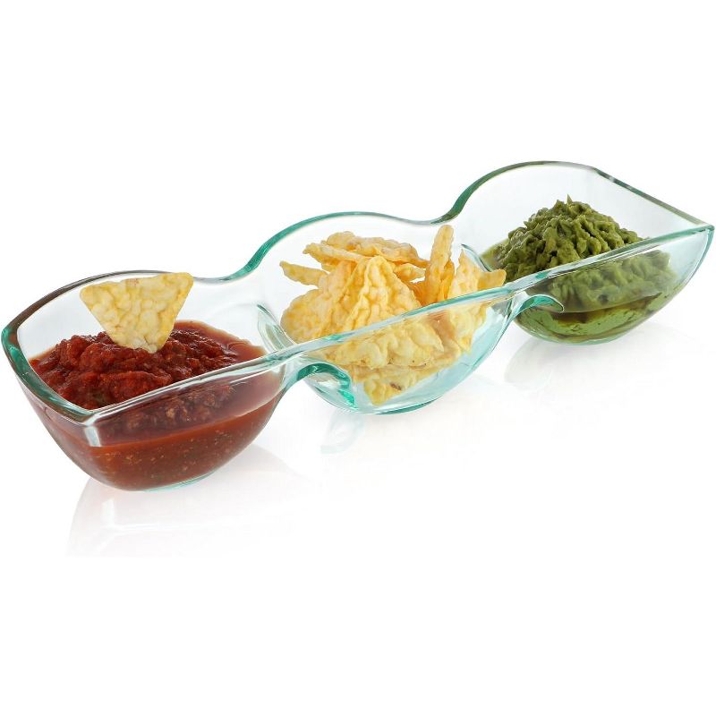 Aoibox Thick Glass Triple Dip Bowl, Large Divided Appetizer Serving Dish, 3-Compartment Snack Server for Entertaining, Party, Buffet, Event