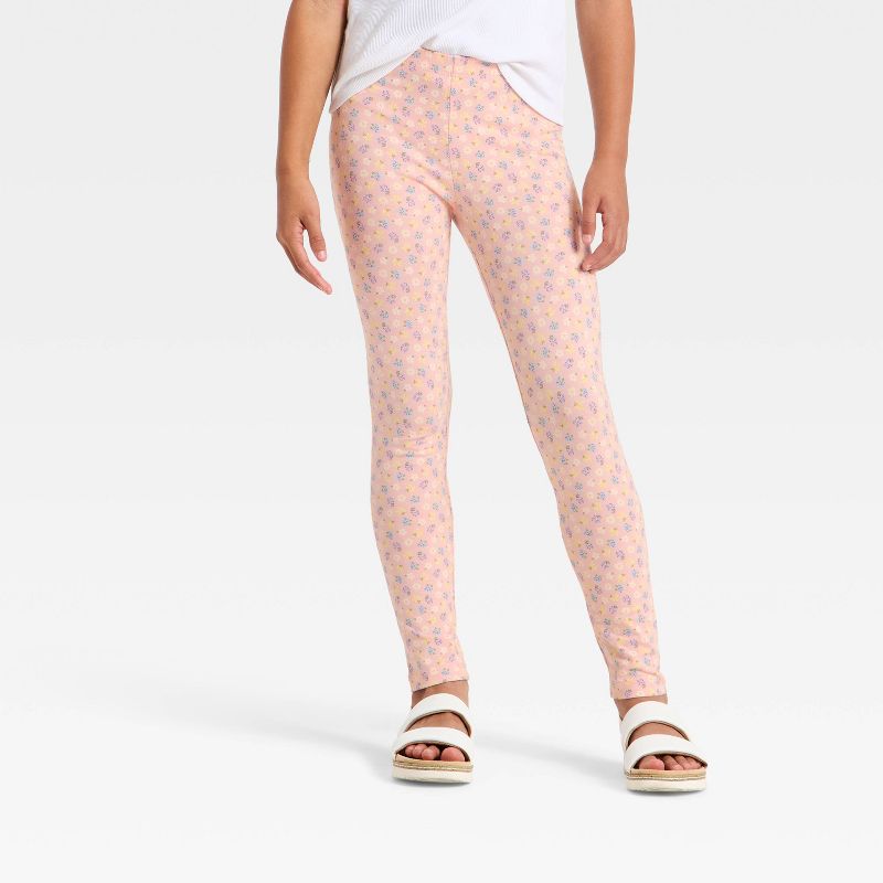 Girls' Floral Leggings - Cat & Jack™ Clay Pink M