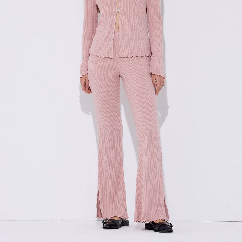 Women's High-Rise Metallic Rib-Knit Flare Pull-On Pants - Wild Fable™ Pink L