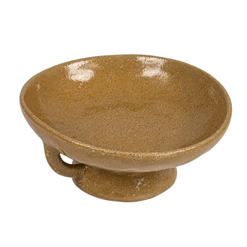 Storied Home Stoneware Footed Pedestal Bowl with Handles, Reactive Glaze, Taupe