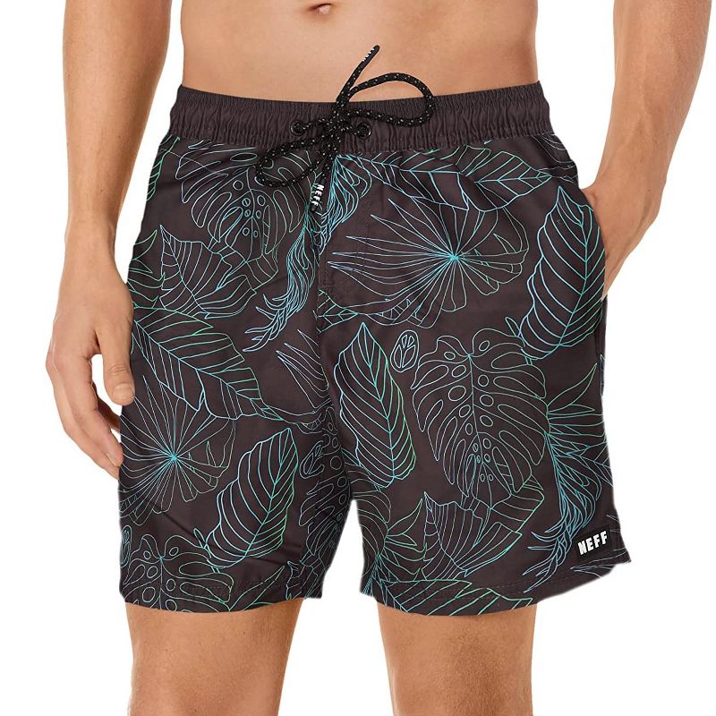 NEFF Men's Daily Tropic Hot Tub Board Shorts for Swimming (Black Tropic, 4XL)