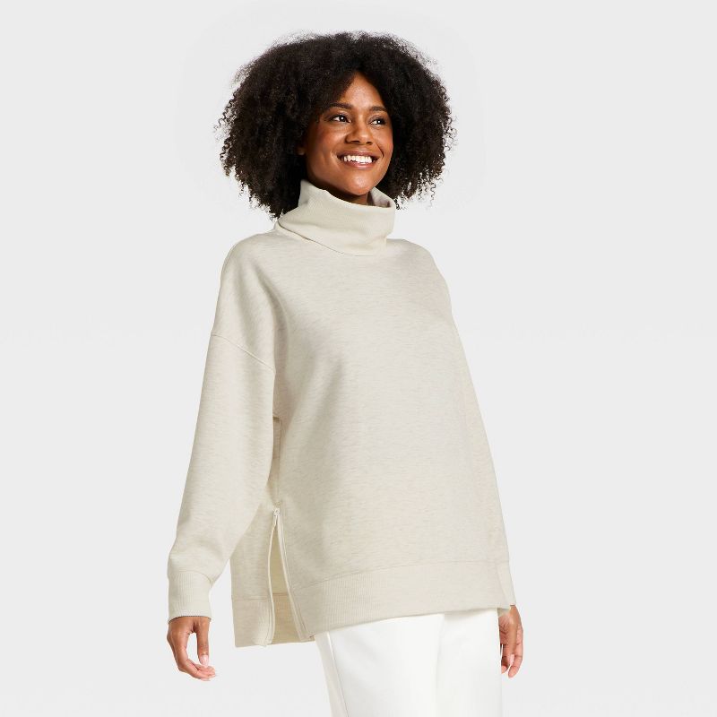 Women's Airy Sleek Funnel Neck Sweatshirt - All In Motion™ Heather Cream M