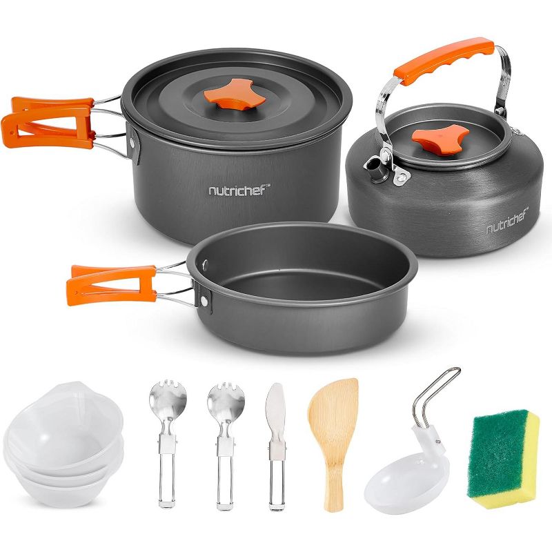 NutriChef 12-Piece Camping Cookware Set - Non-Stick, Lightweight Pots, Pans, and Utensils for Outdoor Cooking