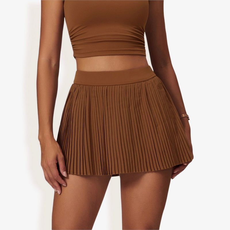 Anna-Kaci Active Women's High Waist Pleated Athletic Skort with Built-in Shorts- X Large, Brown