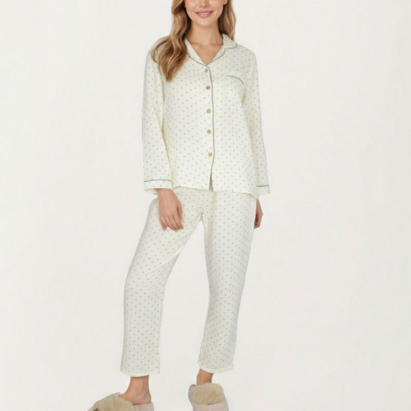 Anna-Kaci Lounge Women's 2-Piece Set Button Front Pajama Top with Contrast Piping and Relaxed Fit Pants - Large, White