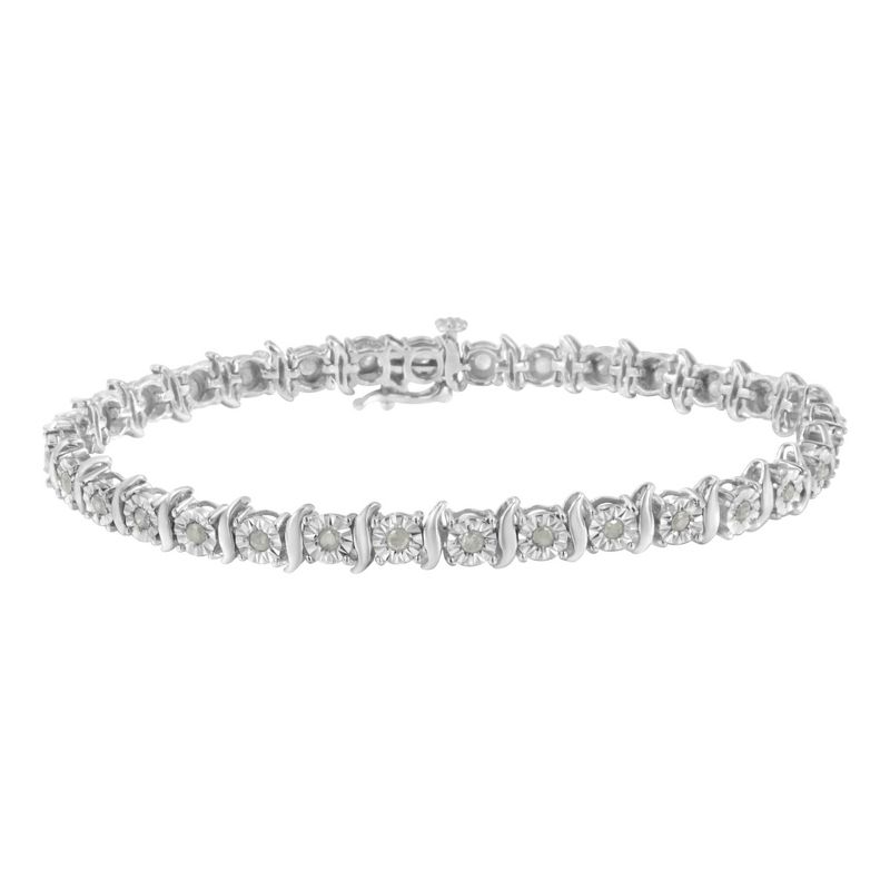 Haus of Brilliance Silver 1.0 Cttw Diamond S-Curve Link Miracle-Set Tennis Bracelet - White 7