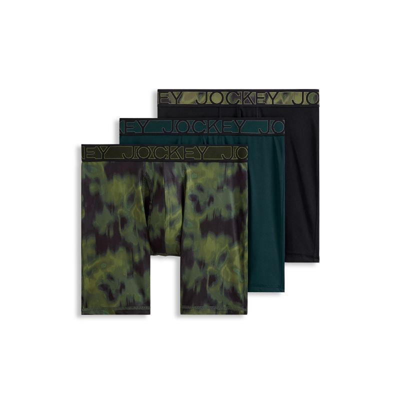 Jockey Men's Active Microfiber 9" Long Leg Boxer Brief - 3 Pack M Black Spruce