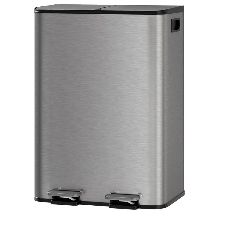 Dual Compartment Trash Can, Garbage Can for Kitchen Recycling, Step Trash Bin, Stainless Steel Trash and Recycle Bin Combo with Soft-Close Lid
