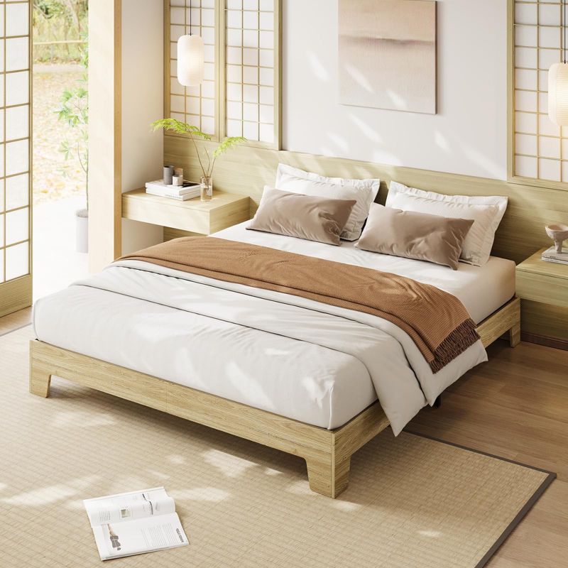 FULL Size Wood Platform Bed Frame, Farmhouse Style Bed with Noise-Free Slats, No Box Spring Needed, Nature Bedroom Furniture, Easy Assembly