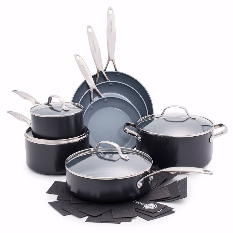 GreenPan Valencia Pro 11pc Ceramic Set with 3 Bonus Protectors Black