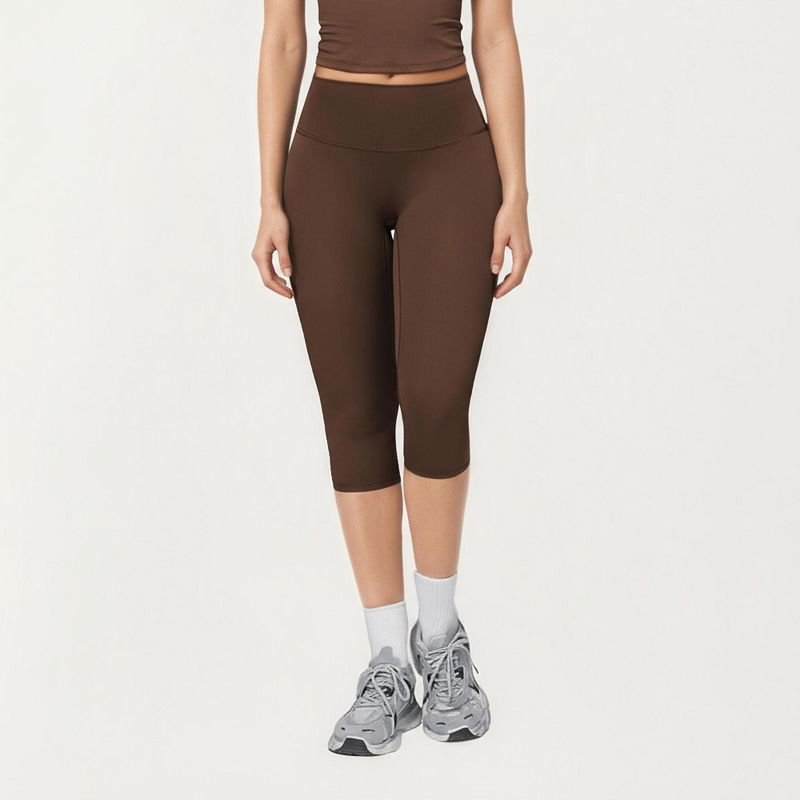 Anna-Kaci Active Women's High Waist Capri Leggings with Smooth Compression Fit and Stretch Fabric - Large, Brown