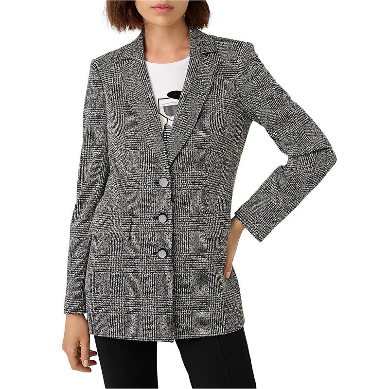 Karl Lagerfeld Womens Plaid Blazer Jacket, charcoal, 6