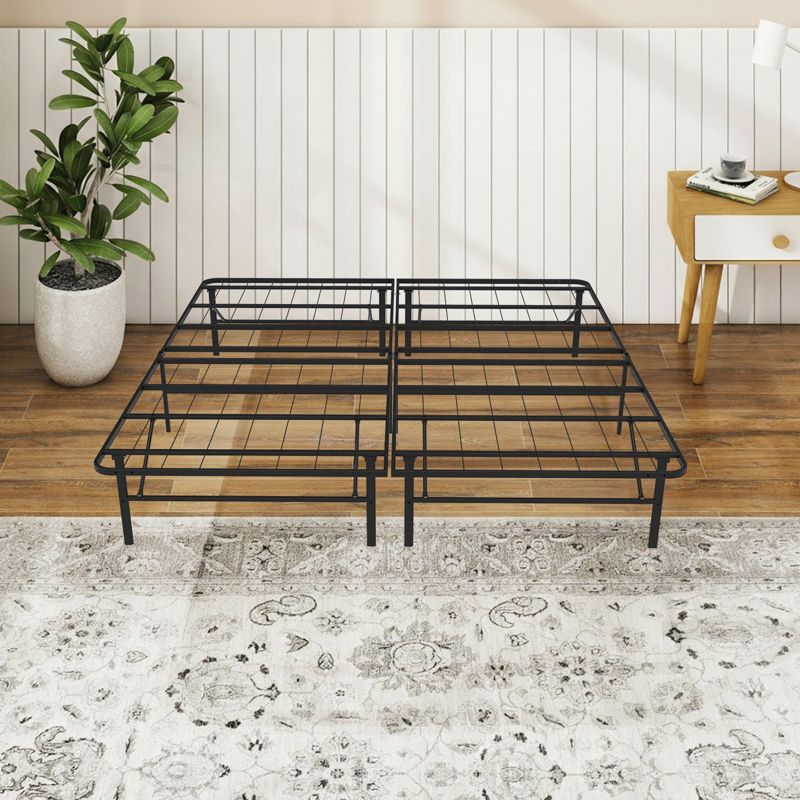 Yardgrace-Metal Mattress Foundation Bed Frame, King Size Bed Base, Bedroom Furniture, Black
