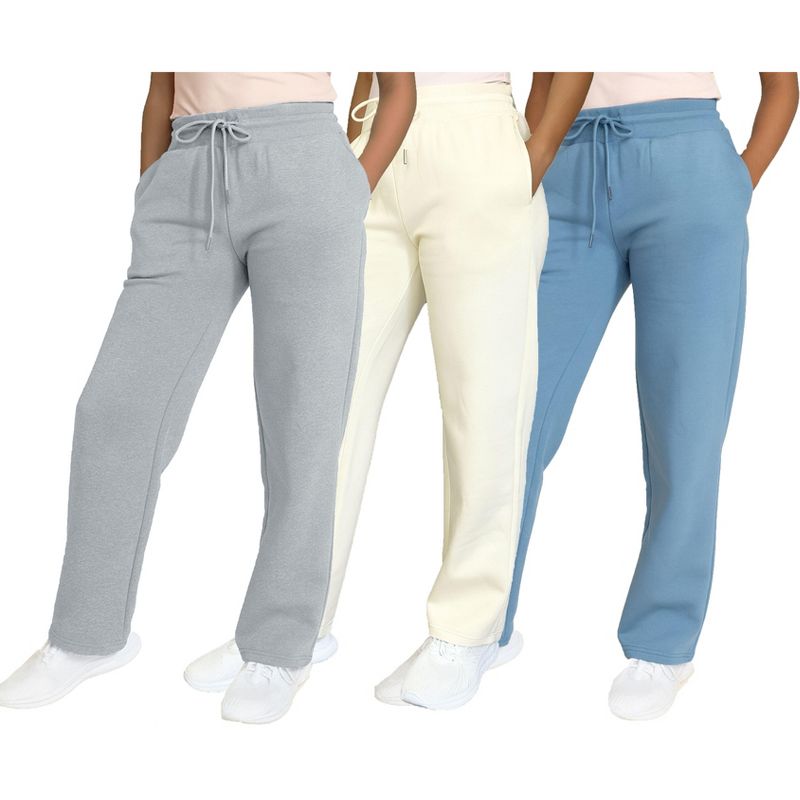 Blue Ice Women's Heavyweight Wide Leg Loose Fit Fleece Sweatpants-3 Pack