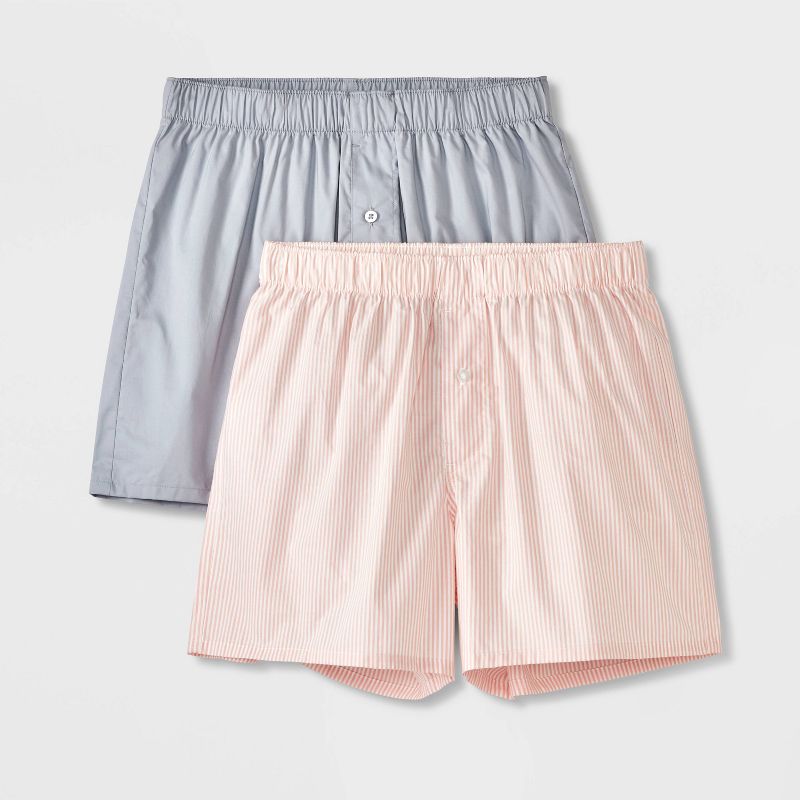 Men's 2pk Fashion Woven Boxer Briefs - Goodfellow & Co™ Pink L: Lightweight Cotton, Mid Rise, Pull-On Waist, Solid & Stripe Patterns