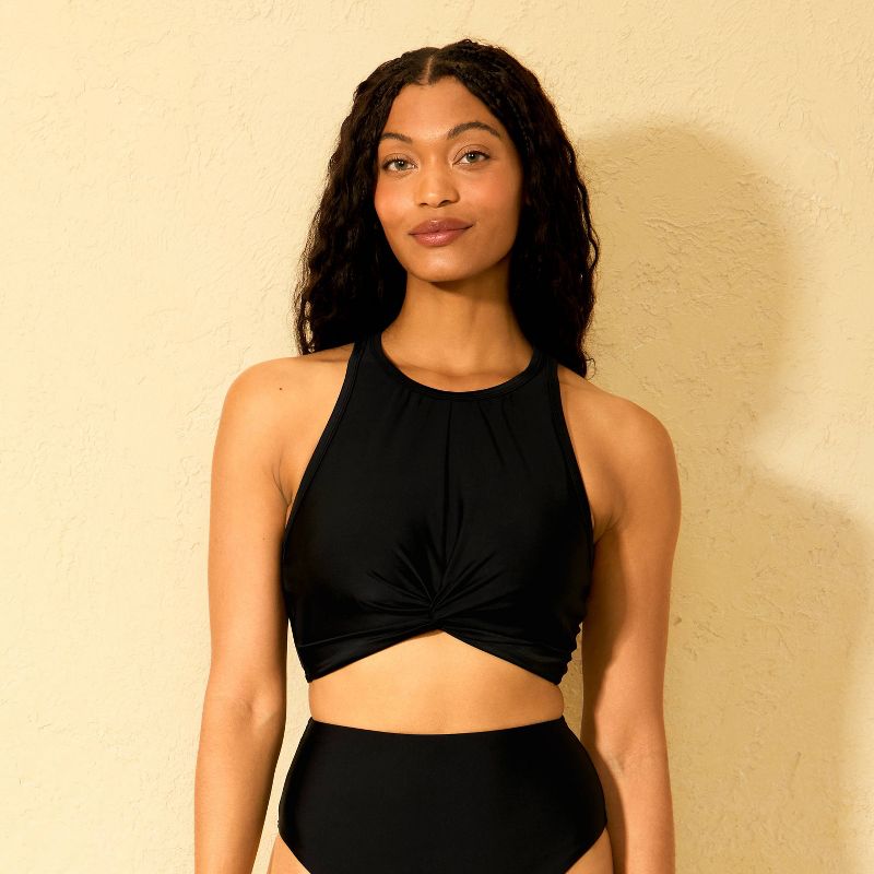 Women's Twist-Front High Neck Bikini Top - Shade & Shore™ Black M