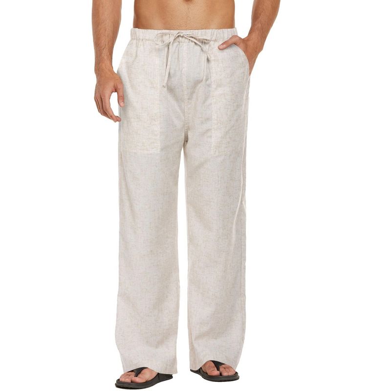 COOFANDY Mens Casual Linen Pants Elastic Waist Linen Pants Drawstring Summer Beach Yoga Linen Trouser Khaki S