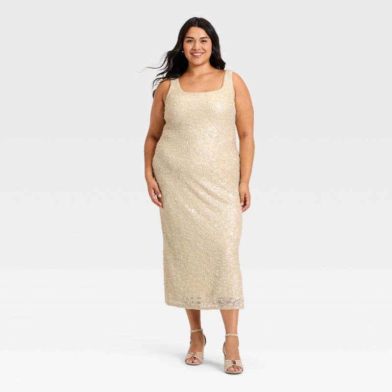 Women's Sequin Slip Maxi Dress - A New Day™ Cream XXL
