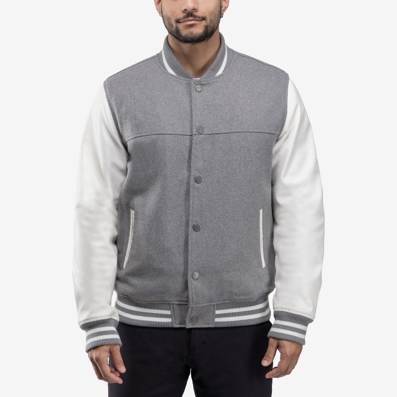 X RAY Men's Wool Varsity Bomber Jacket in GREY/WHITE Size XL
