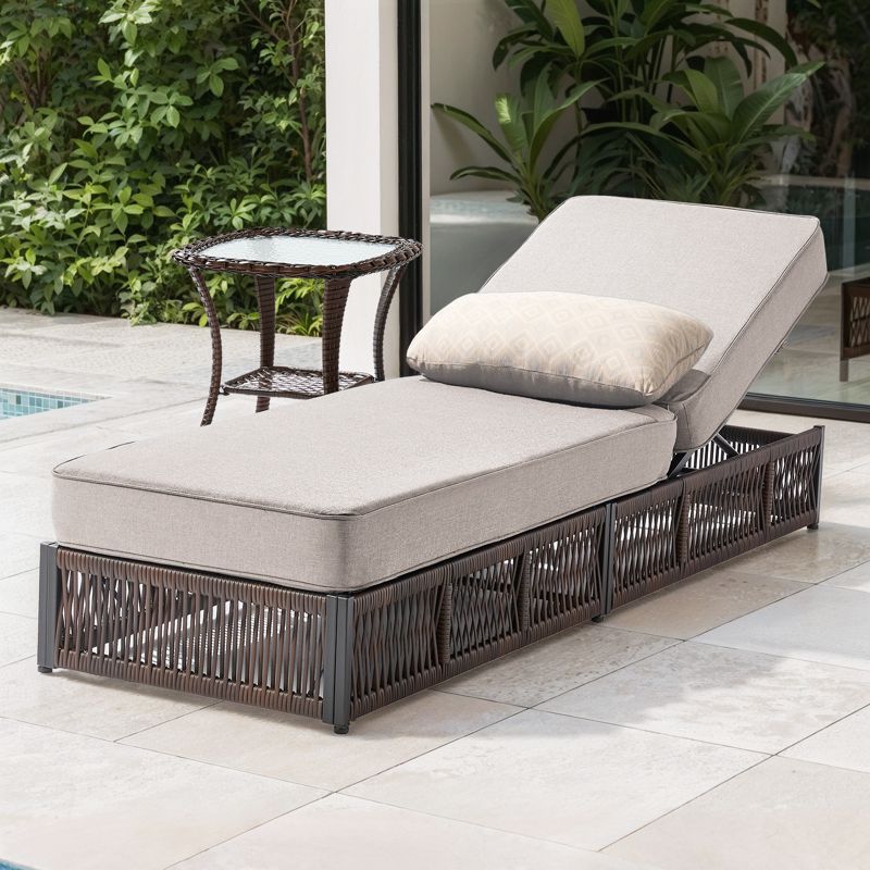 Gymojoy Outdoor Chaise Lounge with Side Table Set, Adjustable Outdoor Chaise Lounge Chair with 5 Adjustable Positions, Patio Chaise Lounge Chair