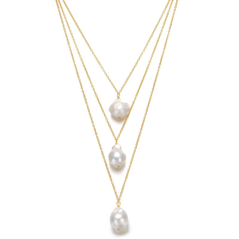 Guili Sterling Silver 14K Yellow Gold Plated Layered Necklace featuring Freshwater Pearls, designed to add elegance to your modern wardrobe.