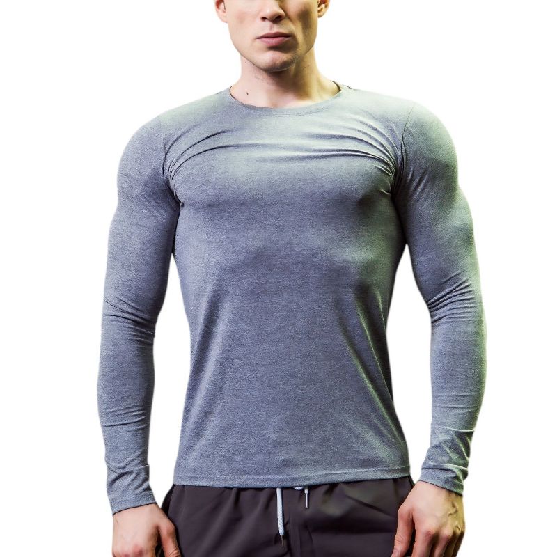 Anna-Kaci Active Men's Long Sleeve Compression Shirt with Crew Neck and Stretch Performance Fit - Small, Gray