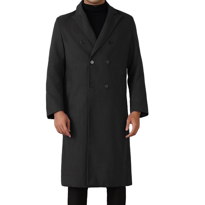 Lars Amadeus Men's Classic Notched Lapel Double Breasted Long Trench Coat Black X Large