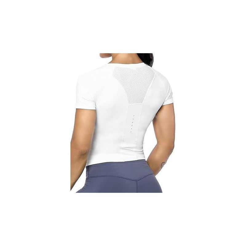 Workout Crop Tops for Women Short Sleeve Workout Shirts for Running Gym Yoga Athletic Exercise White XL