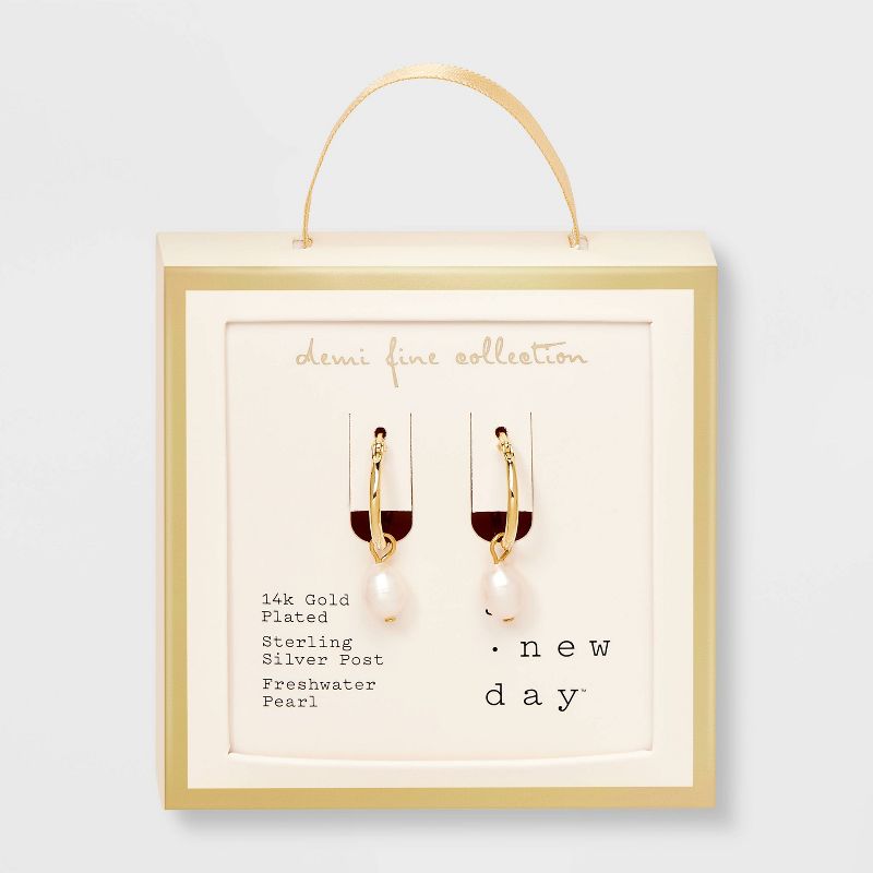 14k Gold Plated Freshwater Pearl Click Top Hoop Earrings - A New Day™ Gold: Nickel-Free, Statement Jewelry