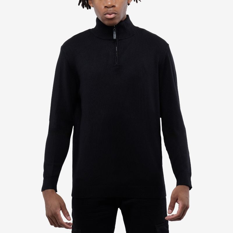 X RAY Men's Quarter Zip Mock Neck Sweater in BLACK Size S