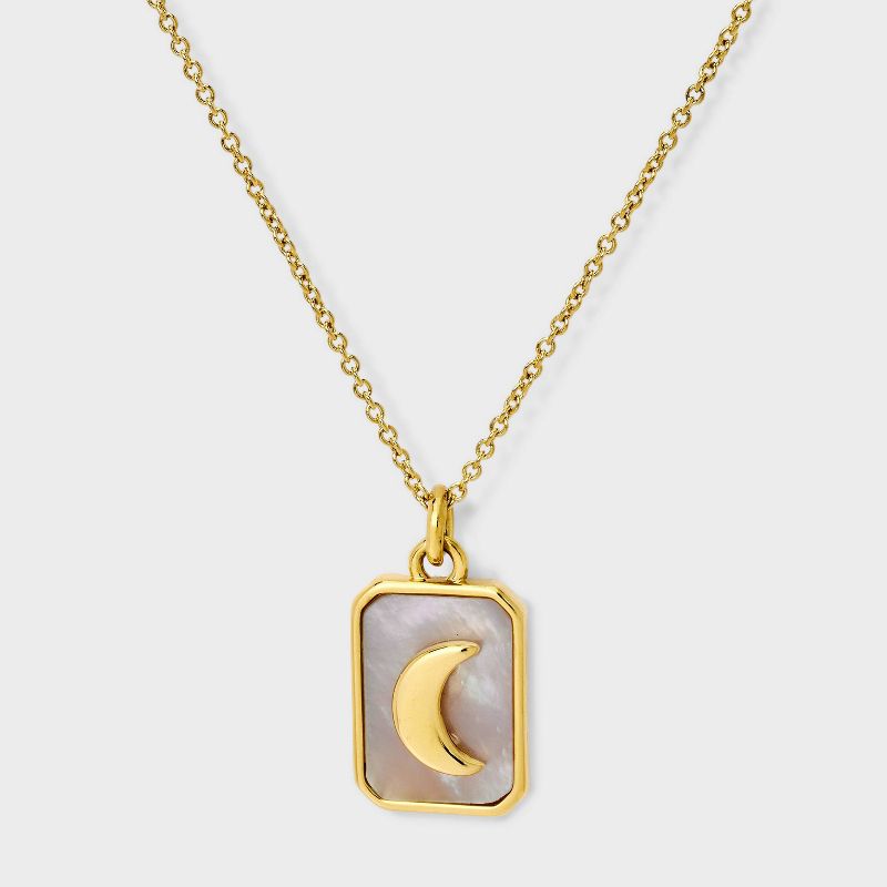 Tiny Tags 14K Gold Ion Plated with Mother of Pearl Inlay Moon Pendant Necklace - Gold