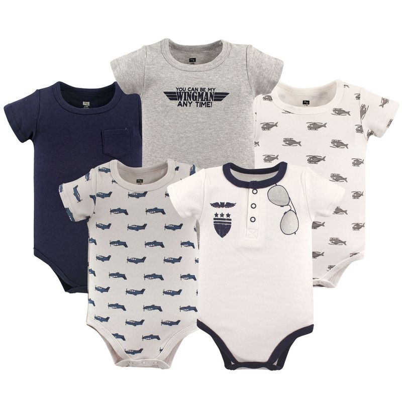 Hudson Baby Infant Boy Cotton Bodysuits 5pk, Wingman, 0-3 Months