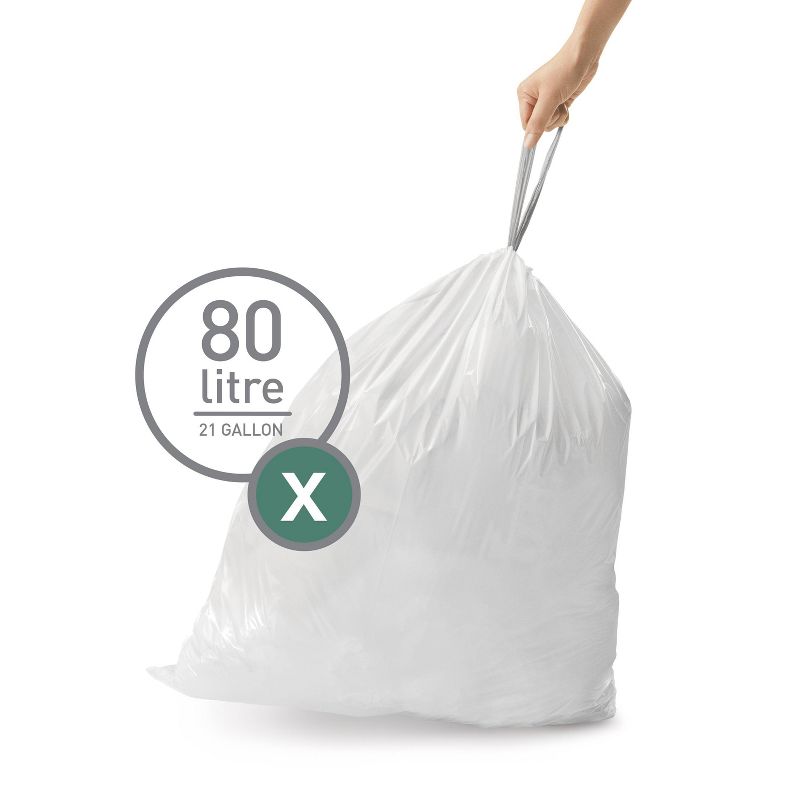 simplehuman 80L Code X Custom Fit Commercial Trash Bag Liners 10 Quick-Dispense Packs - 200ct: Extra Strong, Drawstring