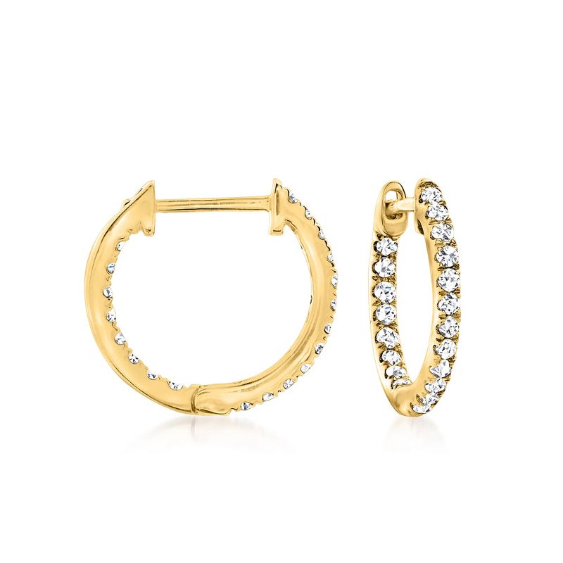 Pure Collection by Ross-Simons 0.20 ct. t.w. Diamond Inside-Outside Huggie Hoop Earrings in 14kt Yellow Gold