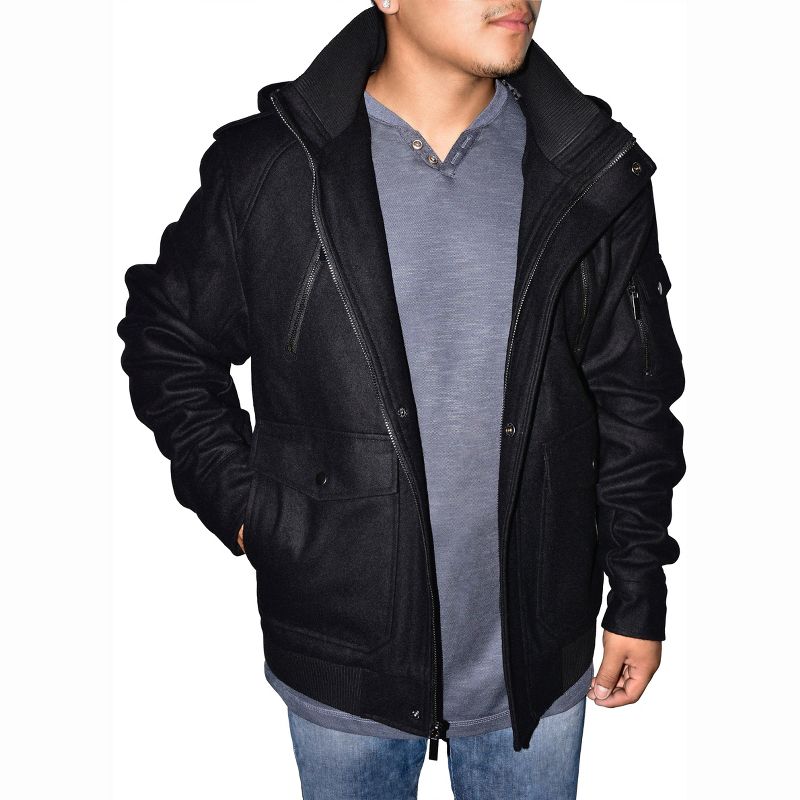 Men's Wool Blend Bomber Hood Jacket Black XL