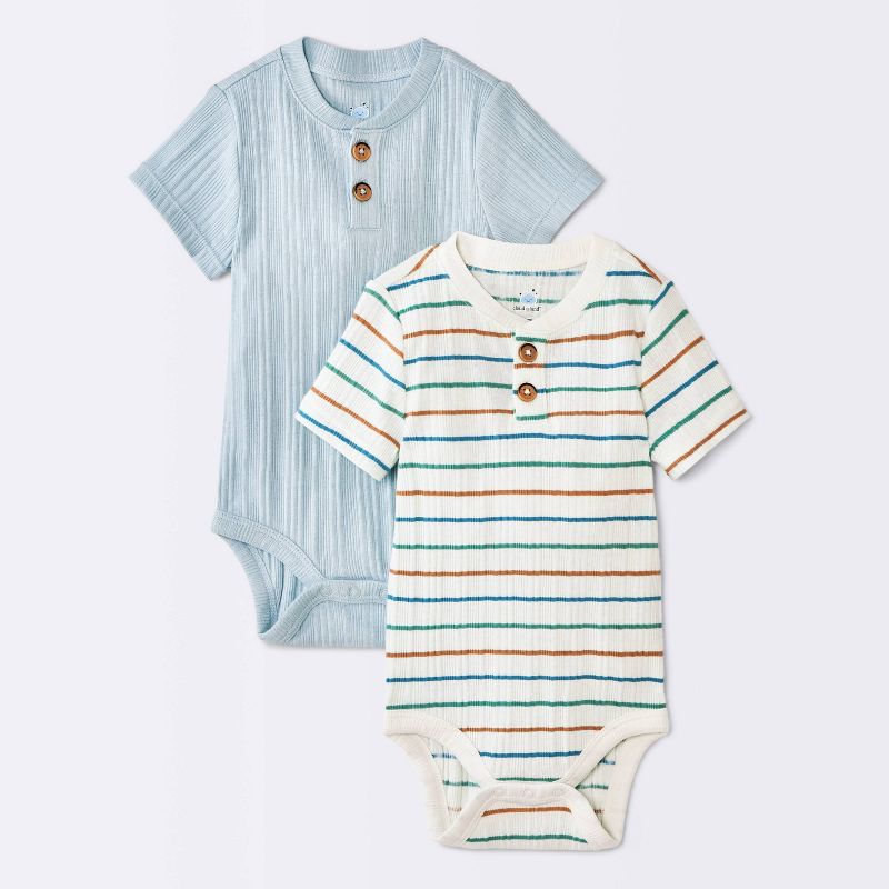 Baby Boys' 2pk Striped Short Sleeve Ribbed Bodysuit - Cloud Island™ Cream 12M