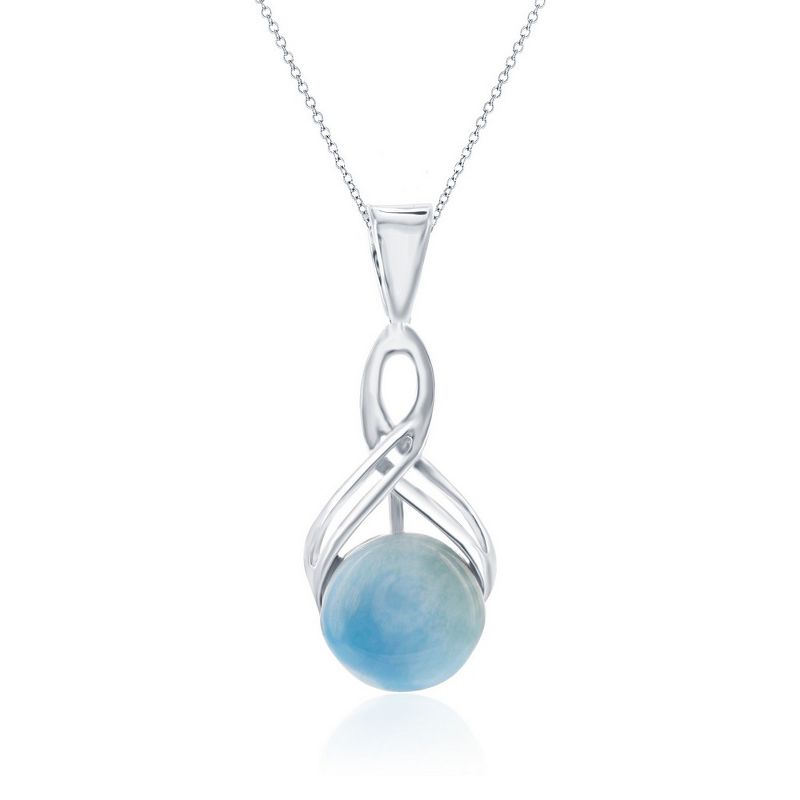 Caribbean Treasures Sterling Silver Infinity Round Larimar 18" Pendant Necklace - Blue