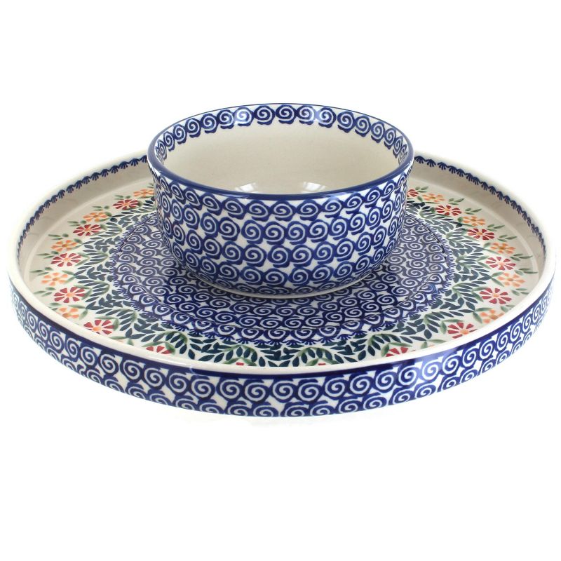 Blue Rose Polish Pottery Garden Bouquet Dual Dish