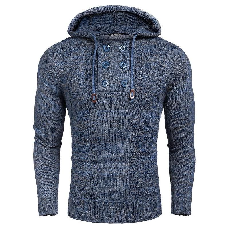 COOFANDY Men's Knitted Hoodies Pullover Casual Long Sleeve Turtleneck Sweaters Blue L