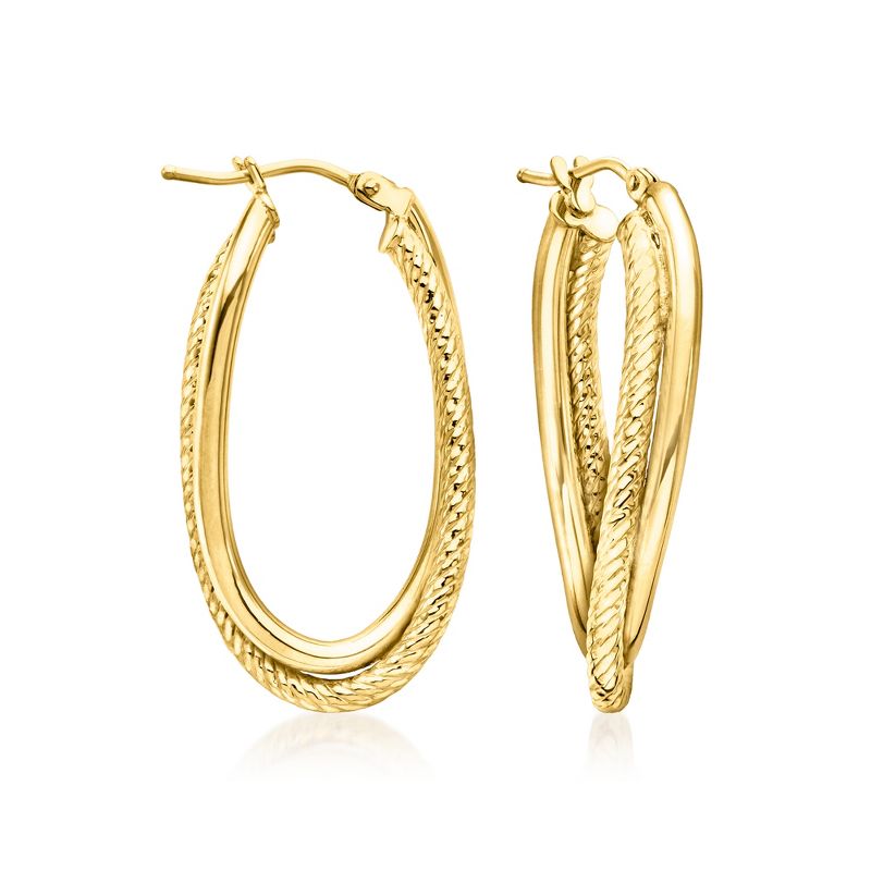 Ross-Simons Italian 10kt Yellow Gold Double-Oval Twisted Hoop Earrings