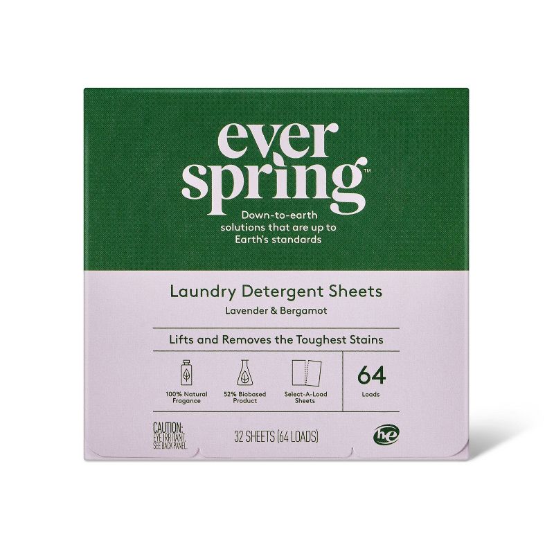 Lavender & Bergamot Laundry Detergent Sheets - 64 Loads - Everspring™